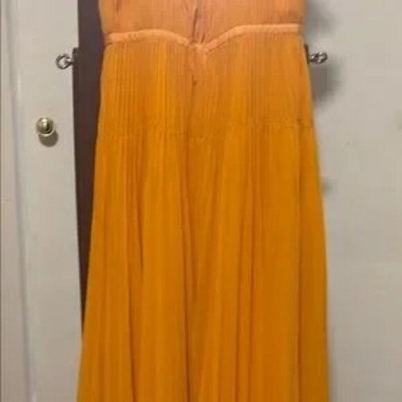 Self-Portrait Orange Pleated Maxi Dress V-Neck Wedding Guest - Picture 3 of 9